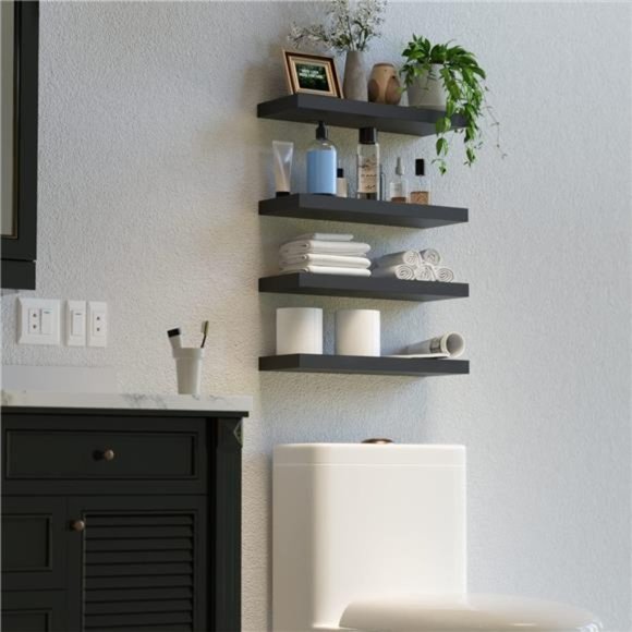 4 Sets Black Floating Shelves with Invisible Brackets,Modern Shelf for Bedroom - Picture 2 of 16
